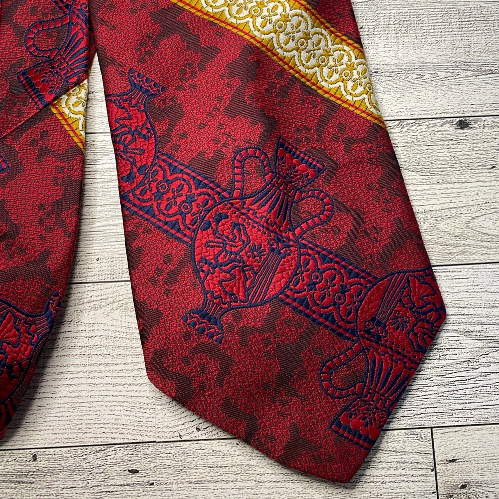 Vintage Picasso‎ Hand Made High Fashion Maroon Men’s Tie Pottery Design - Picture 2 of 3